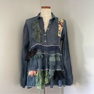 Denim & Supply Upcycled and hand dyed mini tiered dress Large